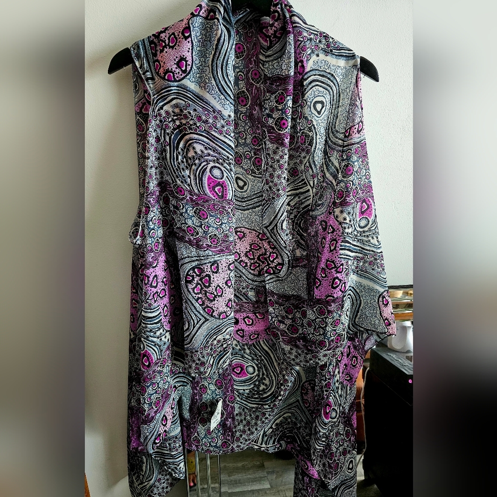 NWT Elegant Purple Paisley Sheer Convertible Vest Bathing Suit Cover Up Lovello